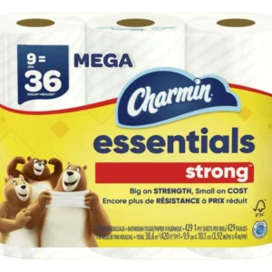 Charmin Essentials Papel Higiénico Fuerte de 2 Capas - 12 Rollos Jumbo, Suavidad y Resistencia para tu Hogar - Ahorro Garantizado y Cuidado Familiar