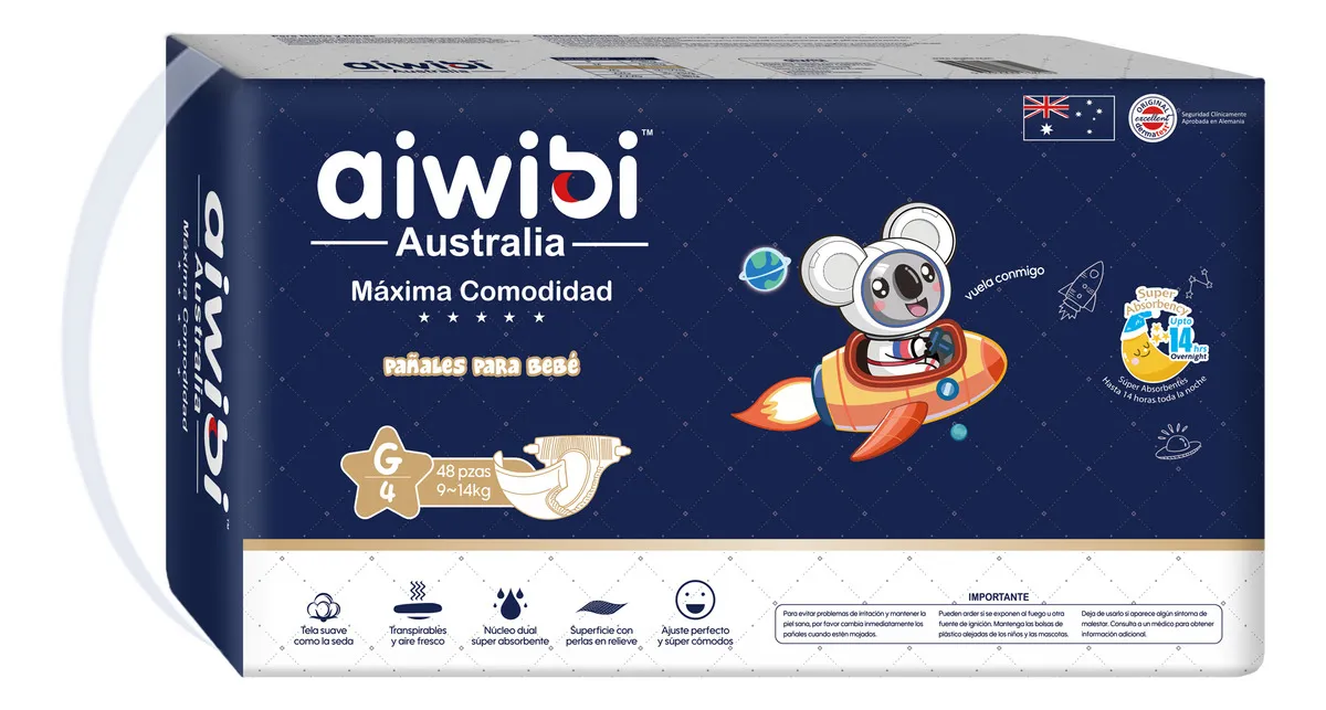 Pañales Aiwibi Ultimate Comfort Etapa 4 (9-14 kg) Unisex - 48 Piezas: Protección Superior Día y Noche, Absorción Ultra, Suavidad y Ajuste Perfecto par