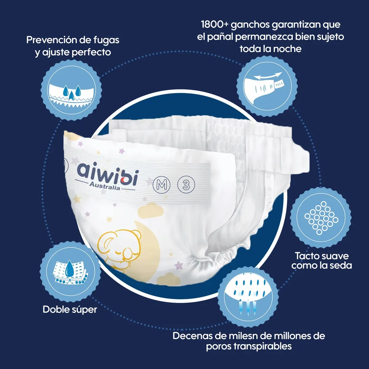 Pañales Aiwibi Ultimate Comfort Etapa 4 (9-14 kg) Unisex - 48 Piezas: Protección Superior Día y Noche, Absorción Ultra, Suavidad y Ajuste Perfecto par