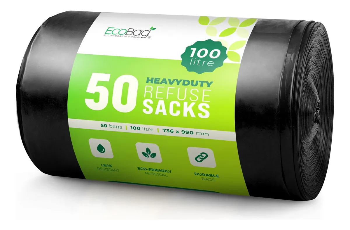 Bolsas de Basura Negras Extra Resistentes Tuff Stuff®: Paquete de 50 Unidades, 3 milésimas de Grosor, Ideal para Uso Pesado en Hogar y Jardín, Evitan