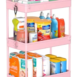 Carrito de Almacenamiento Rodante 3 Niveles Rosado Marca [MarcaInventada] - Modelo [ModeloInventado]: Organización Multifuncional para Cocina, Baño y