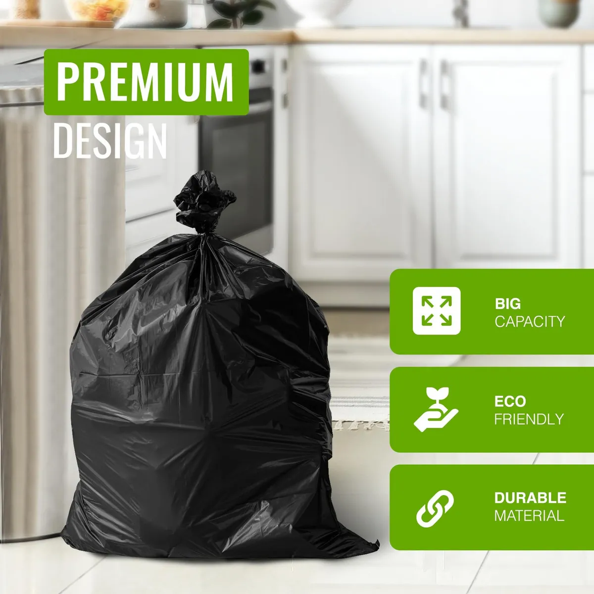 Bolsas de Basura Negras Extra Resistentes Tuff Stuff®: Paquete de 50 Unidades, 3 milésimas de Grosor, Ideal para Uso Pesado en Hogar y Jardín, Evitan