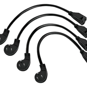 Cable de Extensión con Enchufe Plano en Ángulo de 90 Grados, Negro, Paquete de 3, Marca Leviton, Modelo 5000-003, Ideal para Espacios Reducidos, Uso I