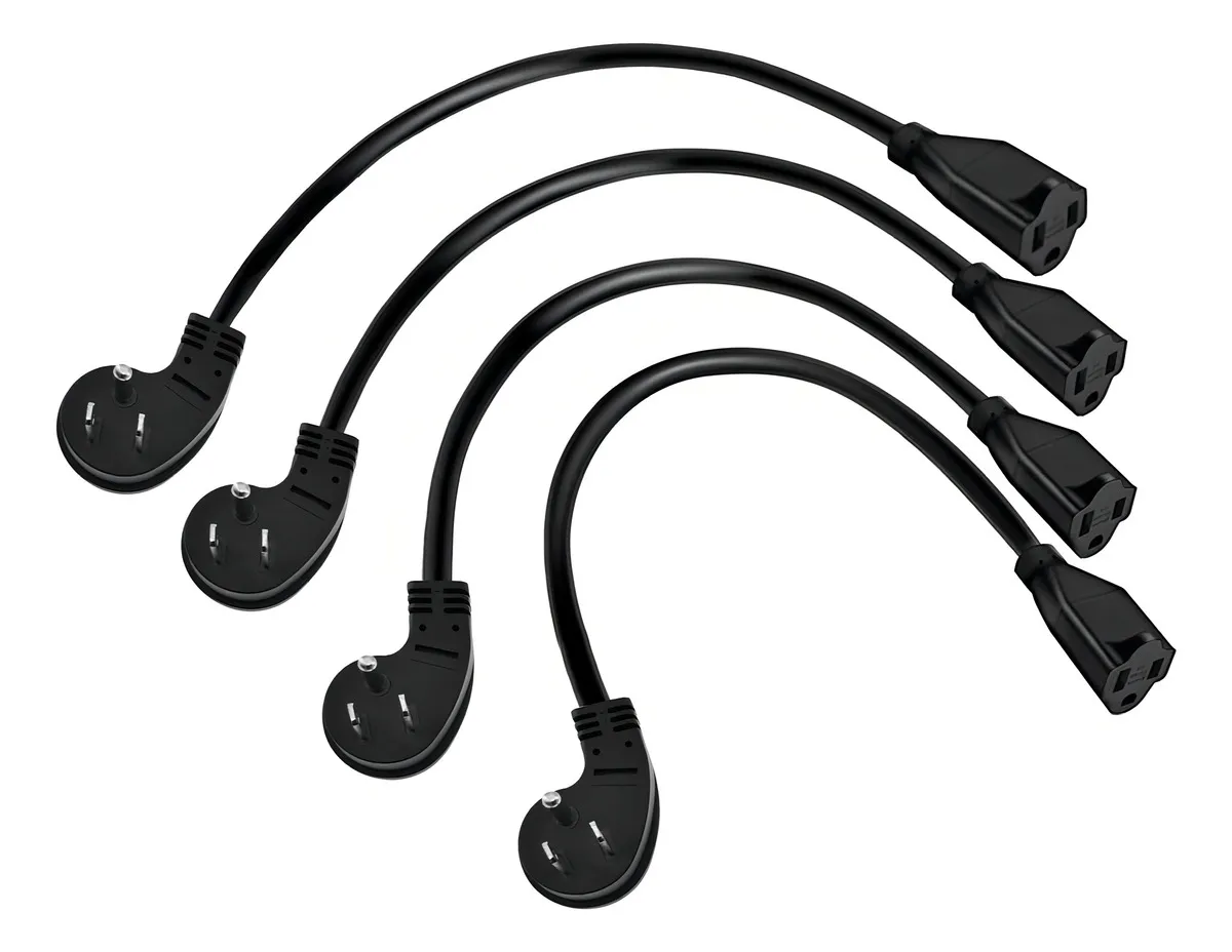 Cable de Extensión con Enchufe Plano en Ángulo de 90 Grados, Negro, Paquete de 3, Marca Leviton, Modelo 5000-003, Ideal para Espacios Reducidos, Uso I
