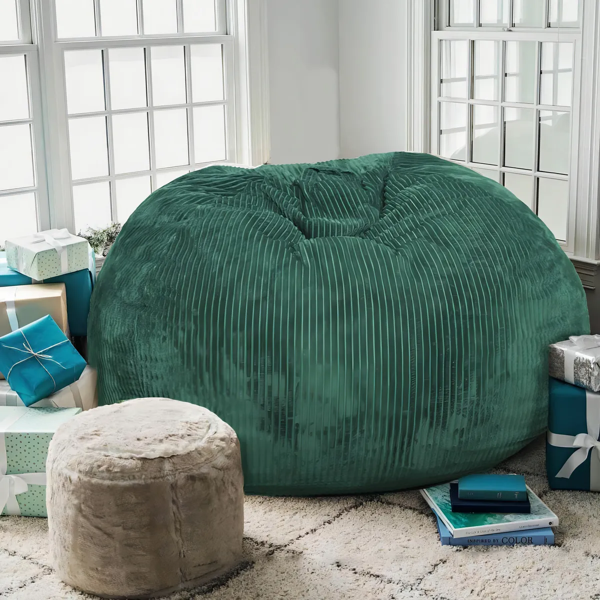Puf Redondo de Lujo con Espuma Viscoelástica Marca 'Confort Total': Modelo 'RelaxMax' - Descanso Premium para Sala, Diseño Elegante y Soporte Ergonómi