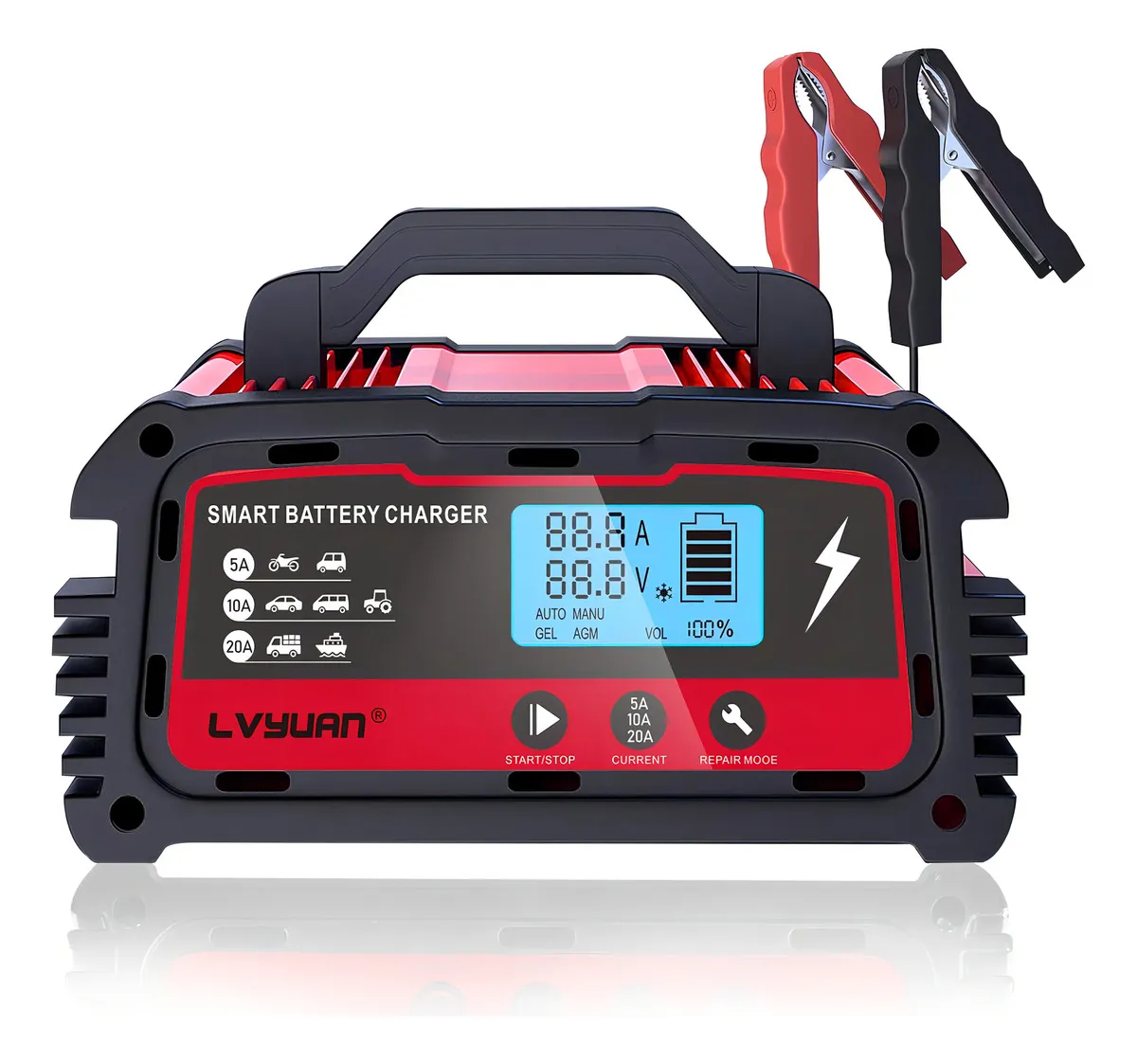 Cargador Inteligente de Batería Schumacher SC1359: 20A para 12V/24V, Pantalla LCD, Diagnóstico Avanzado y Carga Rápida para Automóviles, Camionetas y