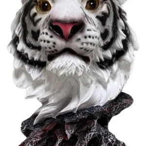 Escultura Decorativa Busto de Tigre Blanco Majestic: Resina Premium, Detalles Realistas, Ideal para Escritorio o Estantería, Adorno para Hogar Moderno