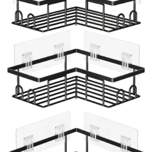 Estantería Rinconera de Baño Adhesiva Negro Mate [Marca: InnovaHaus] - Modelo: CornerFlex - Sin Taladro, Acero Inoxidable, Resistente al Agua, Fácil I