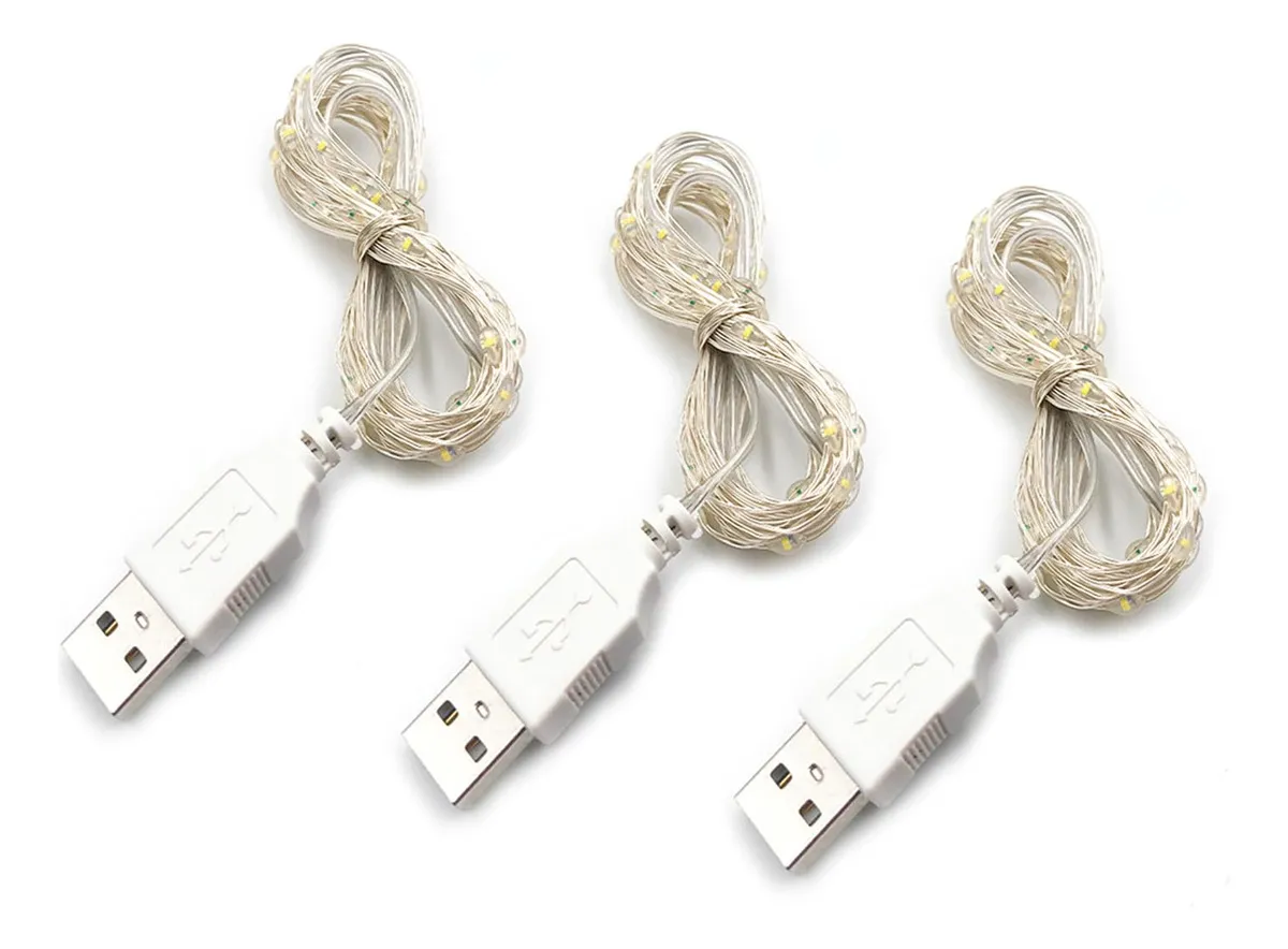Iluminación Festiva Eco-Amigable: Set de 3 Cadenas de Luces LED USB Multicolor, Marca Genérica, Modelo FX-3000, para Decoración Navideña y Ambientes C