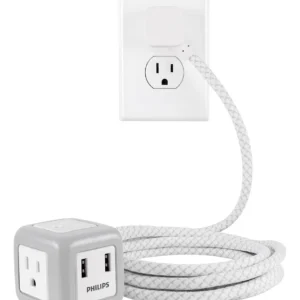 Cable de Extensión Plano de 10 Pies con 3 Contactos y 2 Puertos USB - [Marca Genérica] Modelo [Número de Modelo] - Carga Inteligente y Diseño Discreto