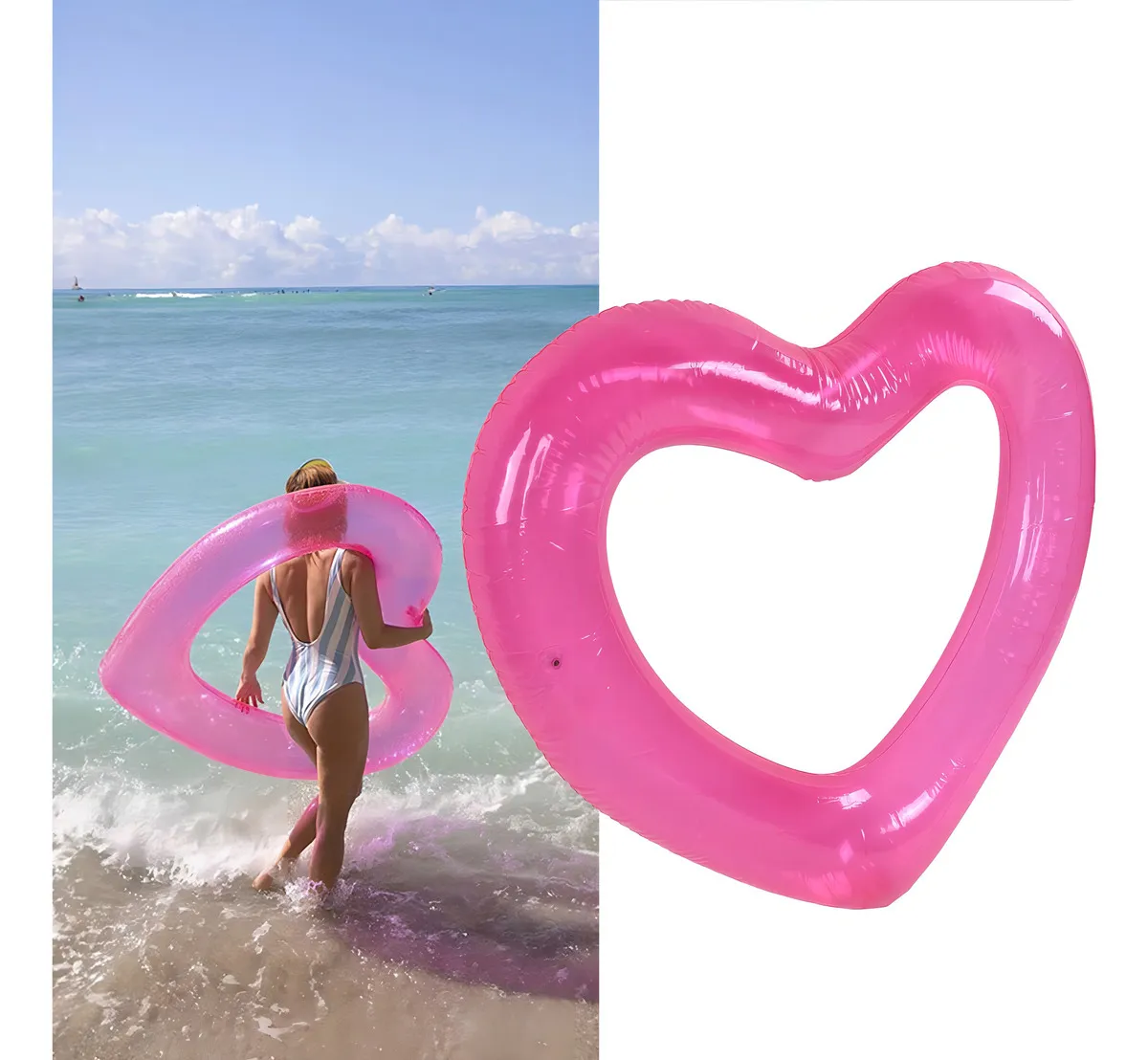 Flotador Inflable para Piscina en Forma de Corazón Rosa 'Summer Love' | Marca Float & Fun | Modelo XL: Diseño Romántico y Resistente para Adultos | Ve