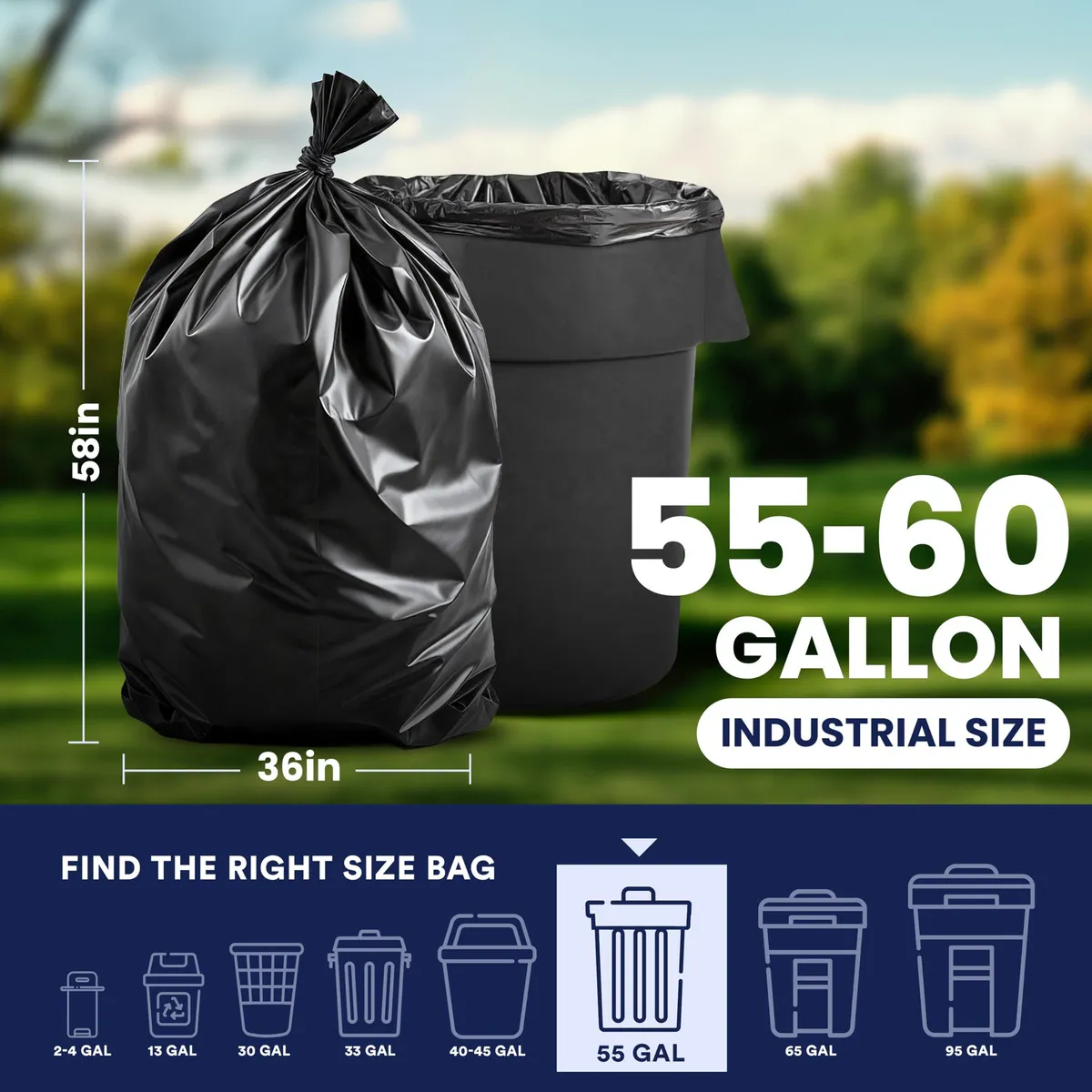 Bolsas de Basura Negras para Contratistas Hechas para Durar: Marca X, Modelo HD-5560, 55-60 Galones, Alta Resistencia, Paquete de 50 - Perfectas para
