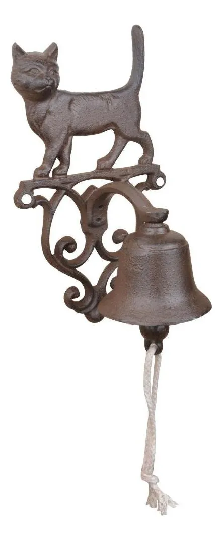 Timbre de Puerta Rústico Esschert Design: Hierro Fundido con Diseño de Gato, Sonido Claro y Duradero, Ideal para Hogar y Jardín, Fácil Instalación