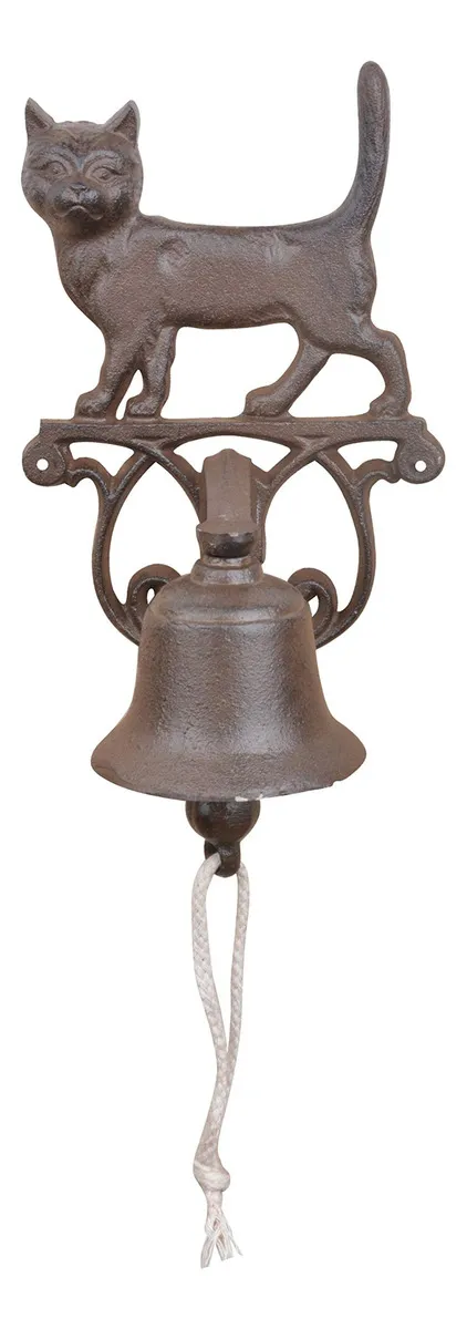 Timbre de Puerta Rústico Esschert Design: Hierro Fundido con Diseño de Gato, Sonido Claro y Duradero, Ideal para Hogar y Jardín, Fácil Instalación