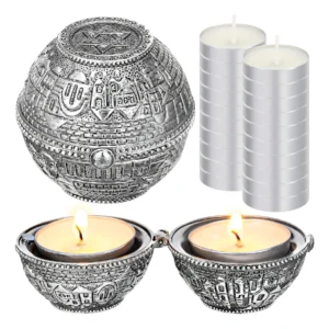 Candelabros de Viaje Metálicos para Shabat Judío, Marca 'Lumière': Diseño Compacto con 10 Velas Blancas, Ideal para Celebraciones Religiosas y Uso Por