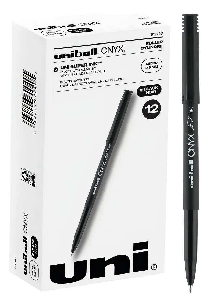 Bolígrafos Onyx Micropunto Negros - Paquete de 12 Unidades - Punta Redonda Fina - Escritura Suave y Precisa para Oficina, Escuela y Hogar