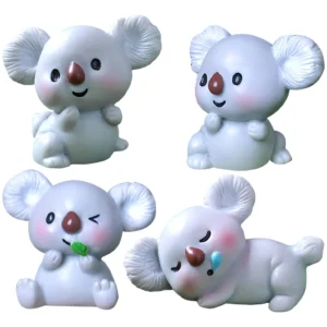 Adornos Decorativos Koala Hechos a Mano: Set de 4 Figuras de Resina, Diseño Australiano Detallado, Perfectos para Interiores y Regalos Únicos