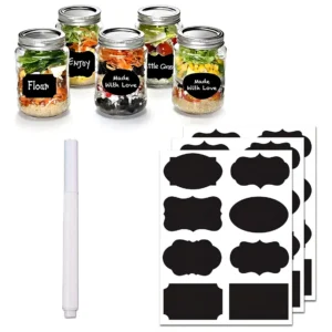 Etiquetas Adhesivas Reutilizables para Frascos de Cocina | 120 Piezas Negras | Marca Genérica | Perfectas para Organización y Decoración | Incluye Mar