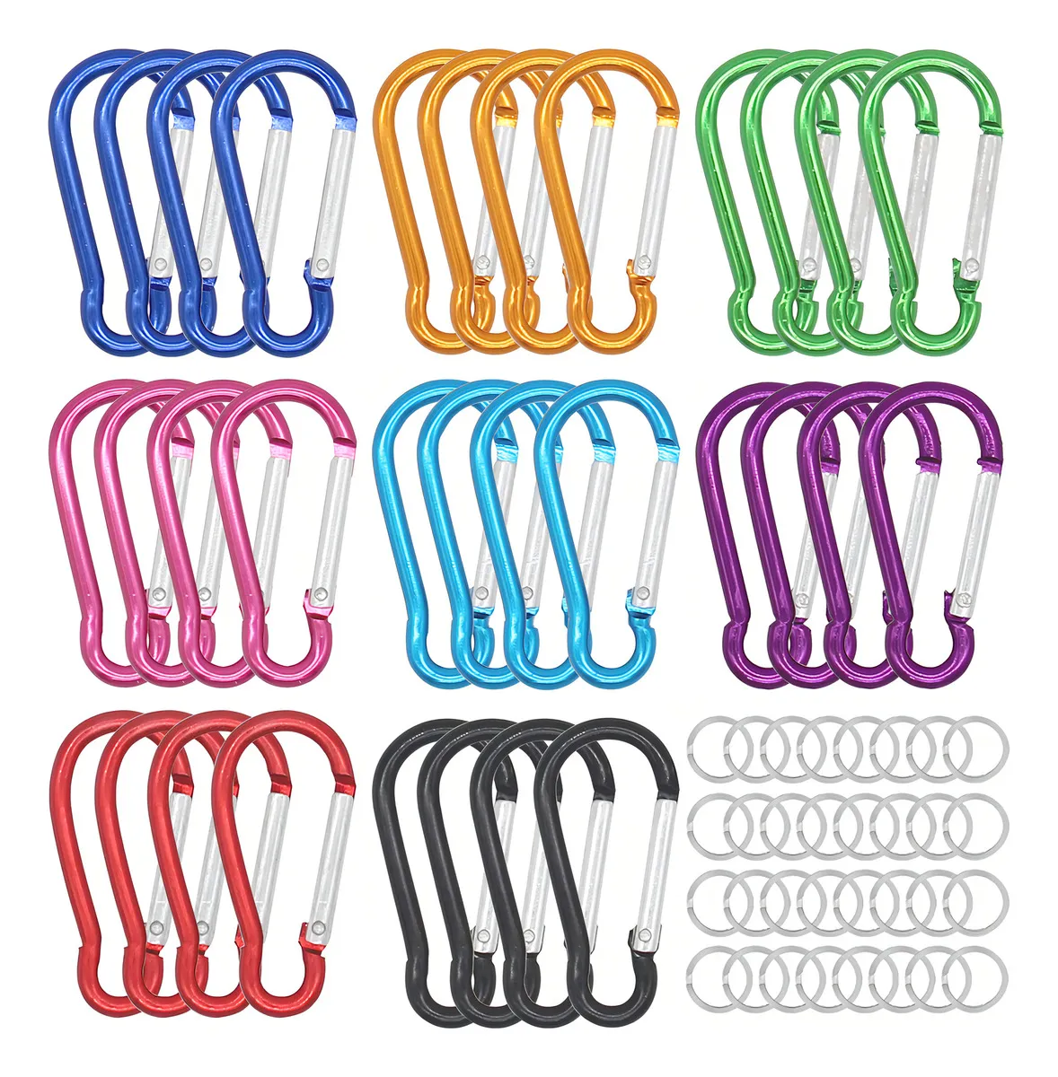 Mosquetones de Aluminio Miniatura Multiusos (32 Piezas, 8 Colores Vibrantes) - Marca Genérica - Ideal para Llaveros, Camping, Senderismo y Manualidade