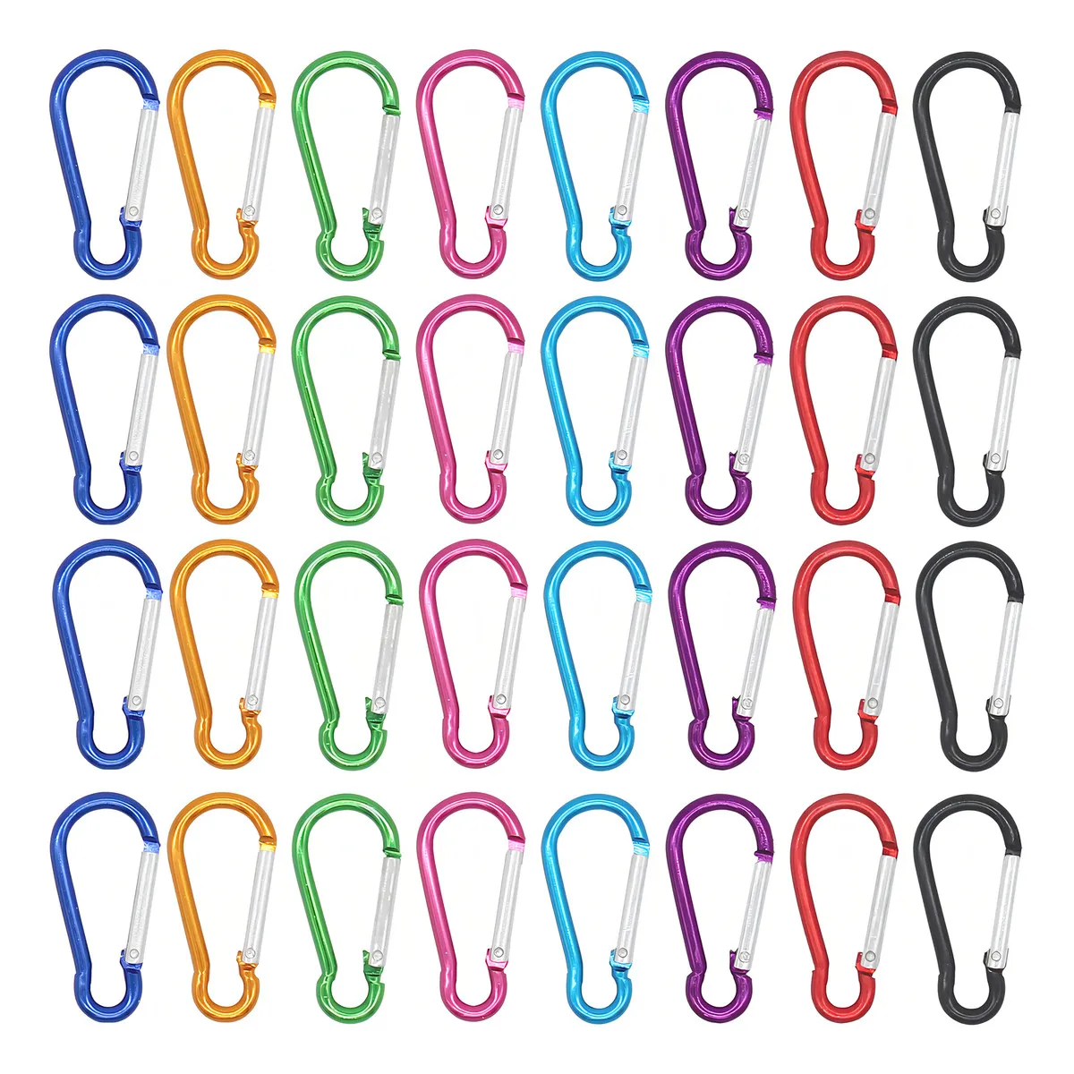 Mosquetones de Aluminio Miniatura Multiusos (32 Piezas, 8 Colores Vibrantes) - Marca Genérica - Ideal para Llaveros, Camping, Senderismo y Manualidade