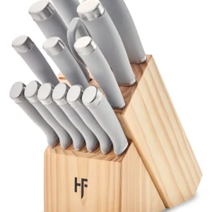 Juego de Cuchillos de Cocina Hampton Forge Epicure Cool de 15 Piezas: Diseño Elegante en Gris Pardo/Gris, Cuchillas Afiladas, Mango Ergonómico y Bloqu