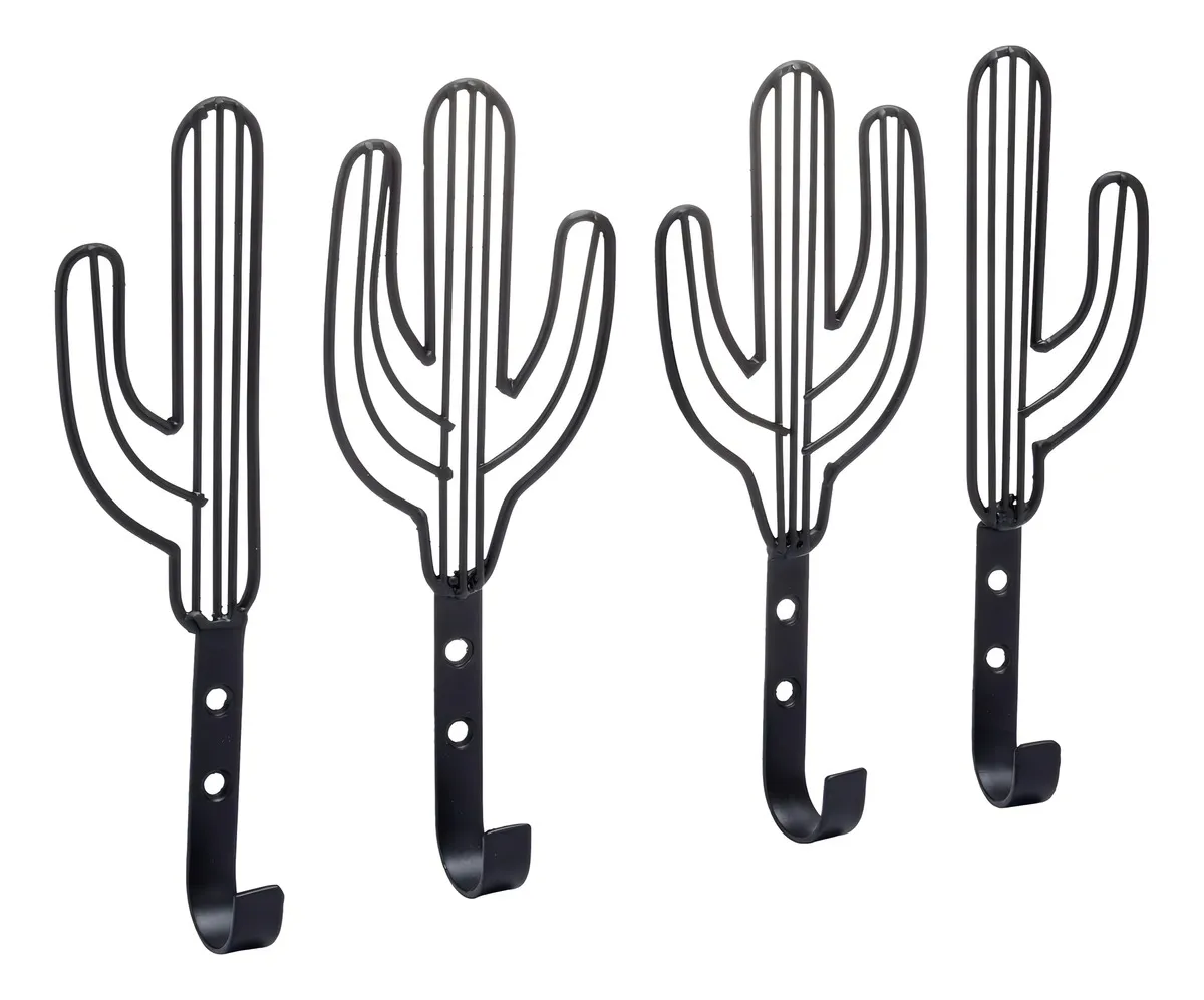 Ganchos Decorativos Metálicos Negro Diseño Cactus Saguaro - Marca ArteMano - Elegancia y Organización para Pared, Ideal para Colgar Llaves, Abrigos y