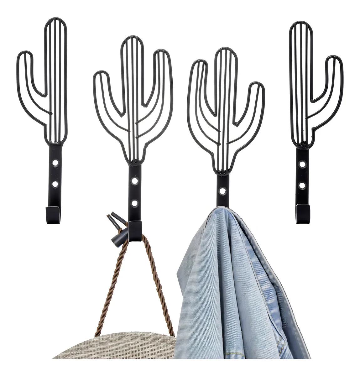 Ganchos Decorativos Metálicos Negro Diseño Cactus Saguaro - Marca ArteMano - Elegancia y Organización para Pared, Ideal para Colgar Llaves, Abrigos y