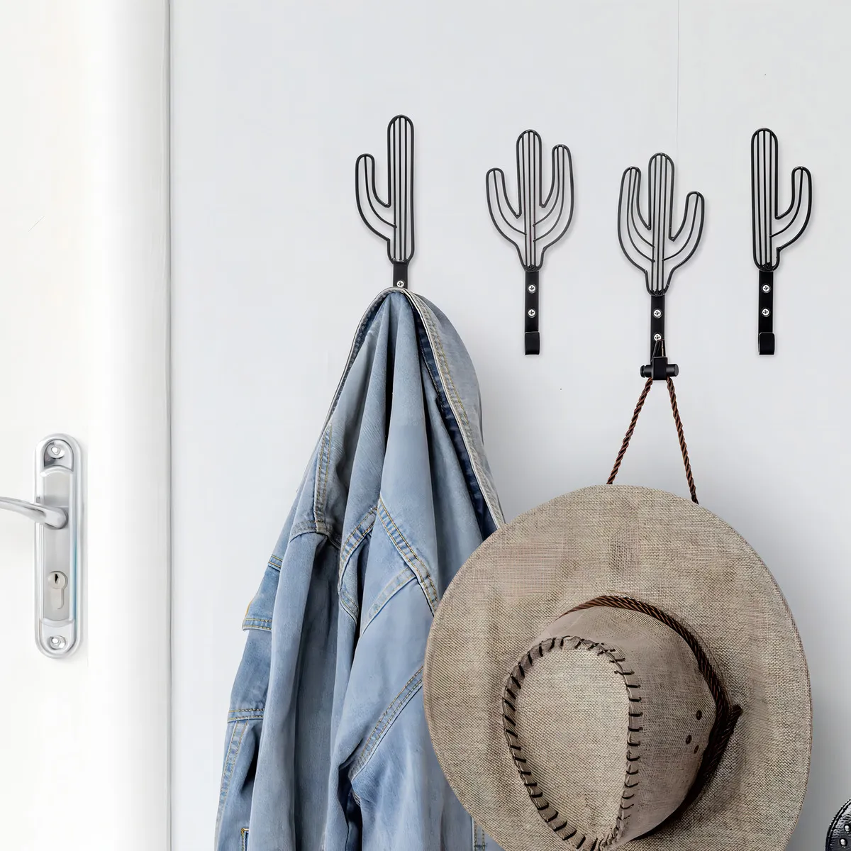 Ganchos Decorativos Metálicos Negro Diseño Cactus Saguaro - Marca ArteMano - Elegancia y Organización para Pared, Ideal para Colgar Llaves, Abrigos y