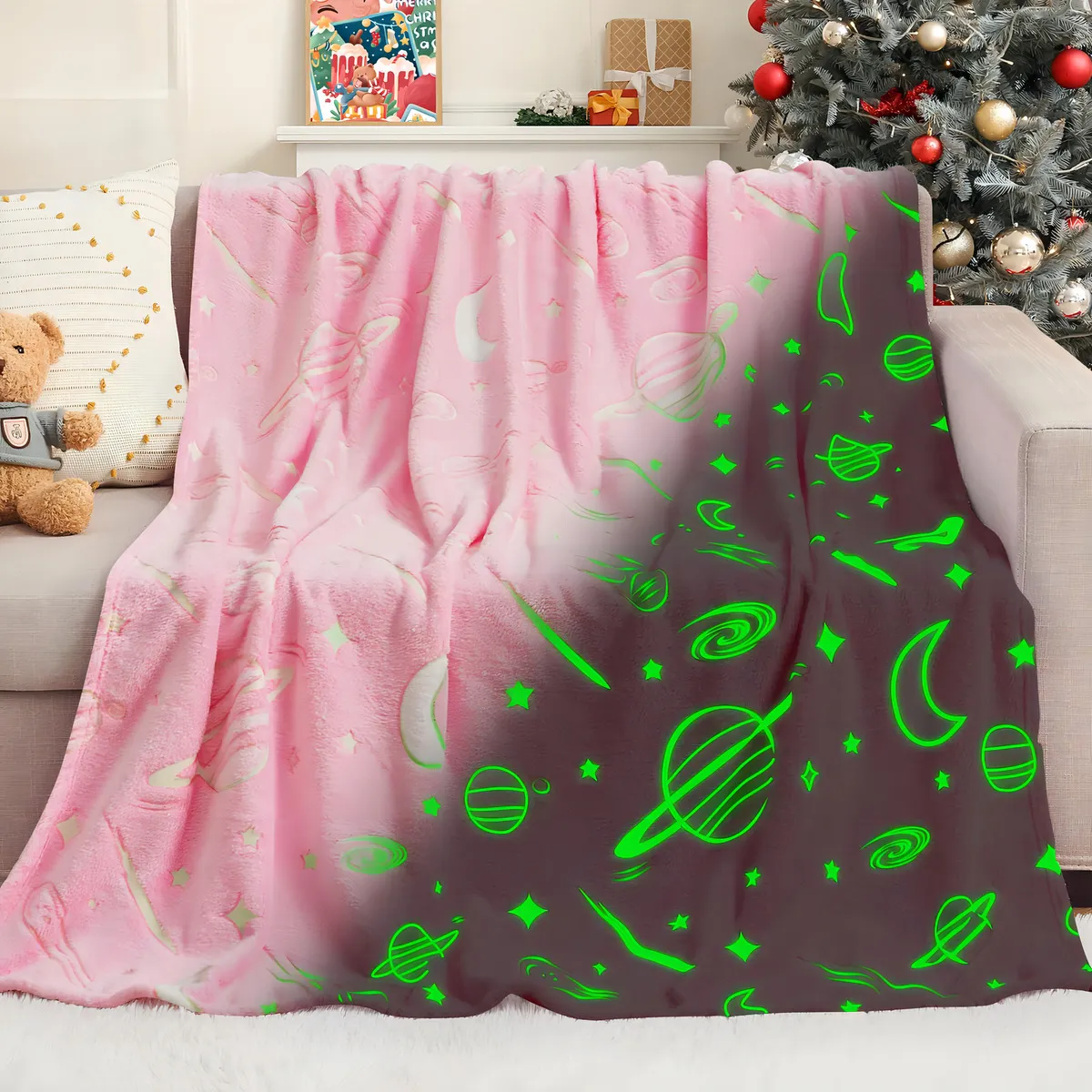 Manta Decorativa con Estrellas Brillantes en la Oscuridad - Marca LuminaSky - Modelo StellarDreams - Suave y Acogedora, Perfecta para Niños y Adultos,