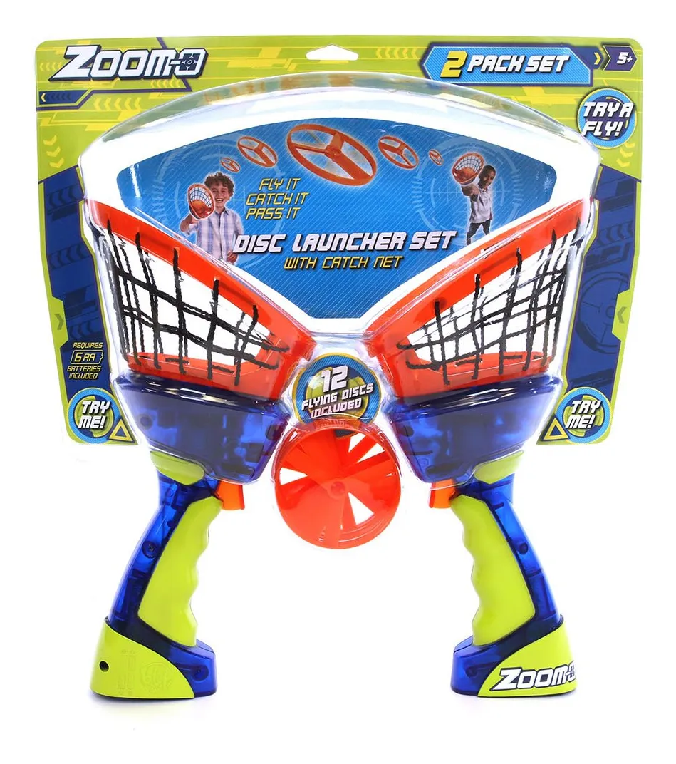 ¡Diversión sin límites! Lanzador de Discos Voladores Zoom-O Set Multicolor: Ideal para juegos al aire libre, diseño ergonómico y alcance sorprendente.