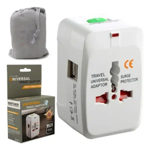 Adaptador de Enchufe Universal con 2 Puertos USB para Viaje: Marca 'Viajero Seguro' - Modelo VS-2000 - Carga Rápida, Compatible con Múltiples Países,