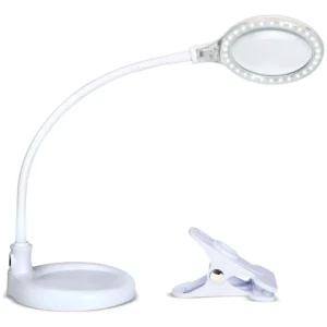 Lámpara LED de Escritorio con Lupa Ajustable y Luz Integrada - Marca OptiView, Modelo LV-225, Aumento 2.25x para Lectura y Manualidades, Brazo Flexibl