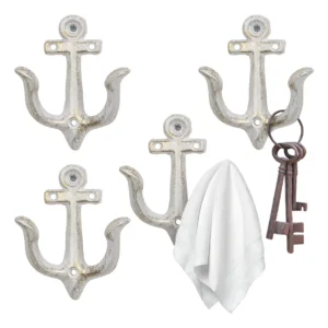 Ganchos Decorativos Rústicos Diseño Ancla, Marca RustiDecor - Set de 3 - Hierro Fundido Resistente, Montaje Sencillo, Estilo Náutico para Baño, Cocina