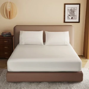 Sábana Bajera Ajustable de Algodón Egipcio 800 Hilos, Tamaño Queen en Beige - Marca Supreme Comfort: Suavidad Excepcional, Frescura y Durabilidad Supe