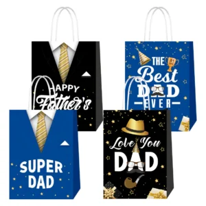 Bolsas de Regalo para el Día del Padre | Marca Genérica | Modelo 'Super Papá' | Paquete de 16 Bolsas Azules con Asas | Perfectas para Detalles y Sorpr