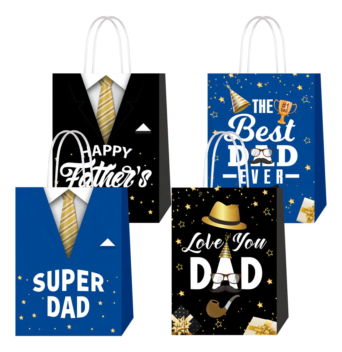 Bolsas de Regalo para el Día del Padre | Marca Genérica | Modelo 'Super Papá' | Paquete de 16 Bolsas Azules con Asas | Perfectas para Detalles y Sorpr
