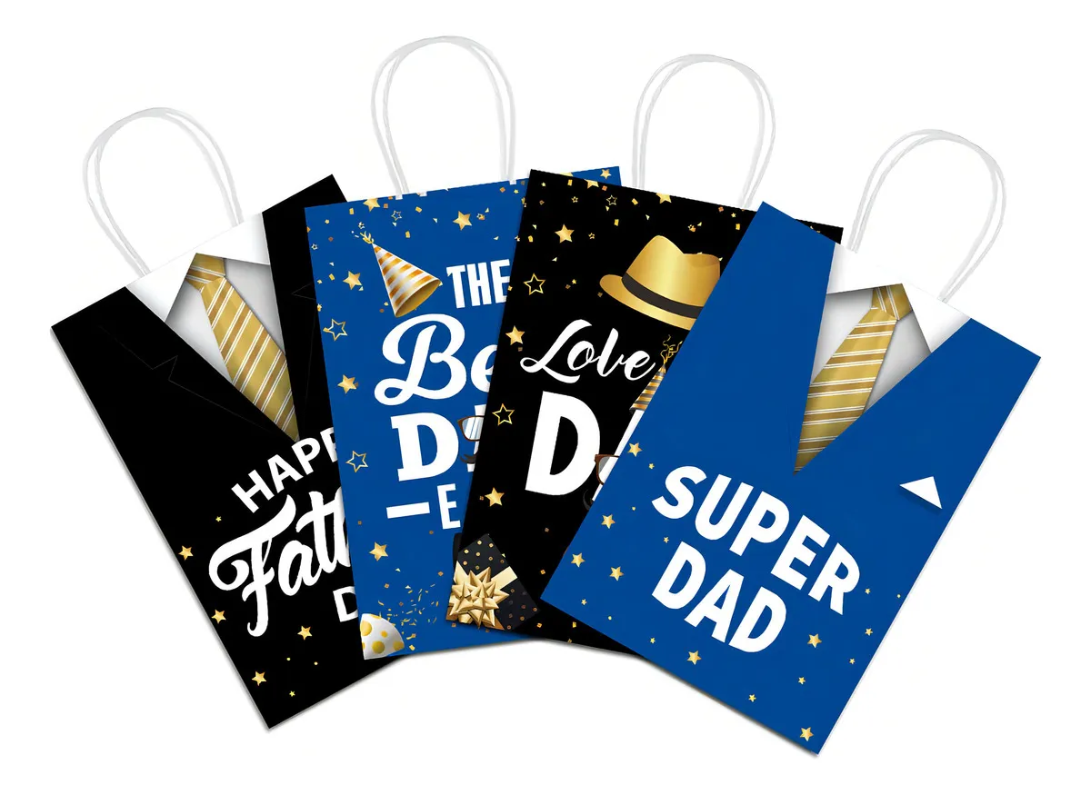 Bolsas de Regalo para el Día del Padre | Marca Genérica | Modelo 'Super Papá' | Paquete de 16 Bolsas Azules con Asas | Perfectas para Detalles y Sorpr