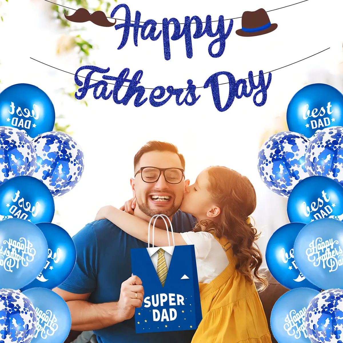 Bolsas de Regalo para el Día del Padre | Marca Genérica | Modelo 'Super Papá' | Paquete de 16 Bolsas Azules con Asas | Perfectas para Detalles y Sorpr