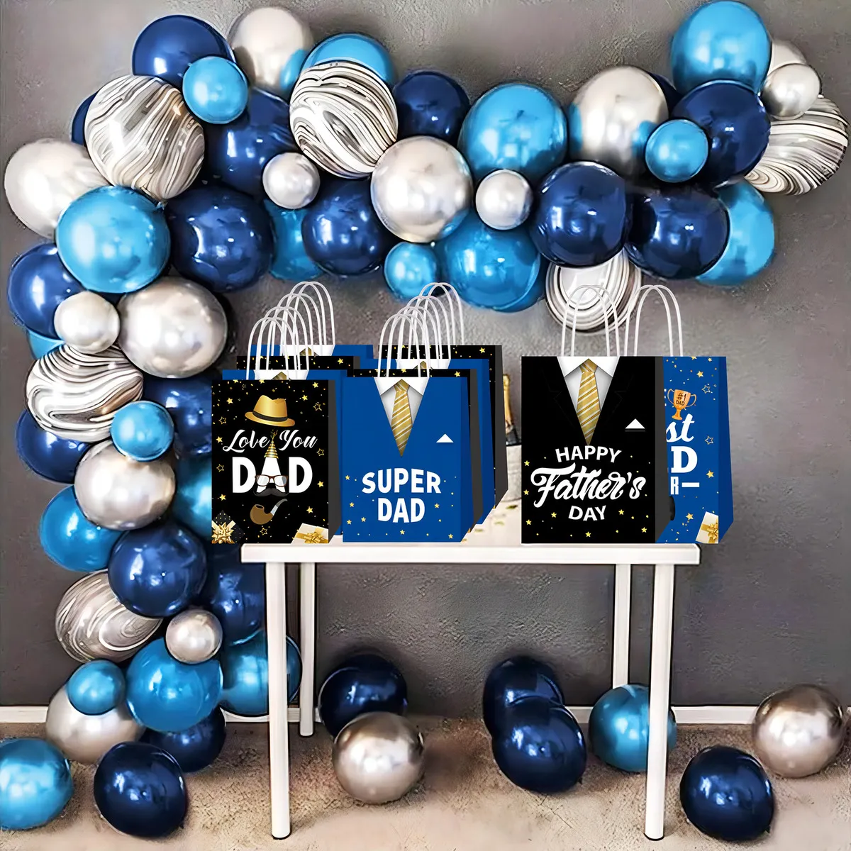 Bolsas de Regalo para el Día del Padre | Marca Genérica | Modelo 'Super Papá' | Paquete de 16 Bolsas Azules con Asas | Perfectas para Detalles y Sorpr