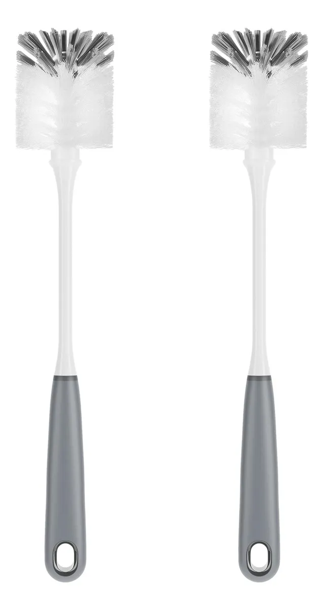Cepillo para Polvo de Botella OXO Good Grips: Pack de 2 con Mango Largo Flexible en Gris - Limpieza Eficaz y Cómoda para el Hogar y la Oficina