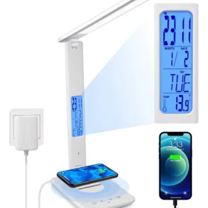 Lámpara LED de Escritorio Multifuncional Lumina Pro con Cargador Inalámbrico, Reloj Digital y Control Táctil - Modelo LX-500: Ilumina, Carga y Organiz