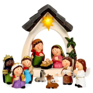 ¡Ilumina la Navidad! Juego de 12 Figuras del Nacimiento Navideño para Niños Marca 'Celebrations' con Luces LED Cálidas y Diseño Seguro | Ideal para Re