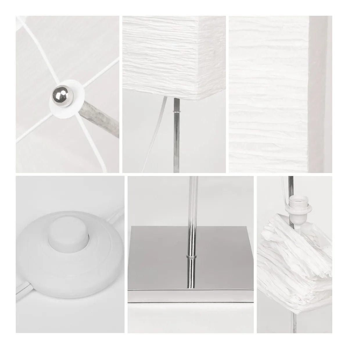 Lámpara de Pie Origami Lumina: Elegancia Japonesa con Base Cromada, Iluminación Ambiental para Sala y Recámara. Diseño Moderno y Duradero.