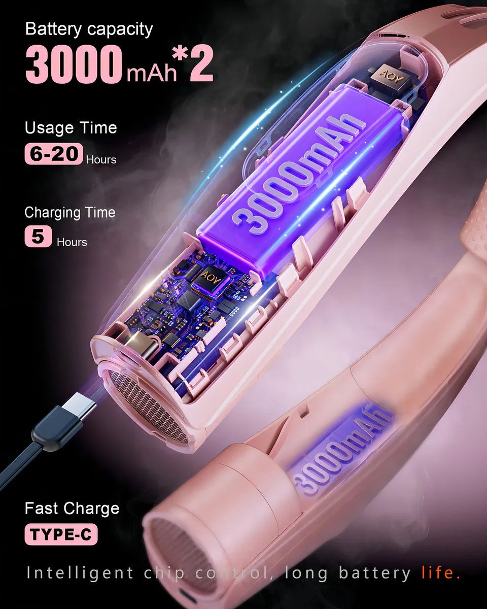 Ventilador Portátil de Cuello Manos Libres Recargable USB Marca Xtreme Mac, Modelo XMC-NeckFan, 3 Velocidades, Silencioso, Ideal para Clima Caluroso,