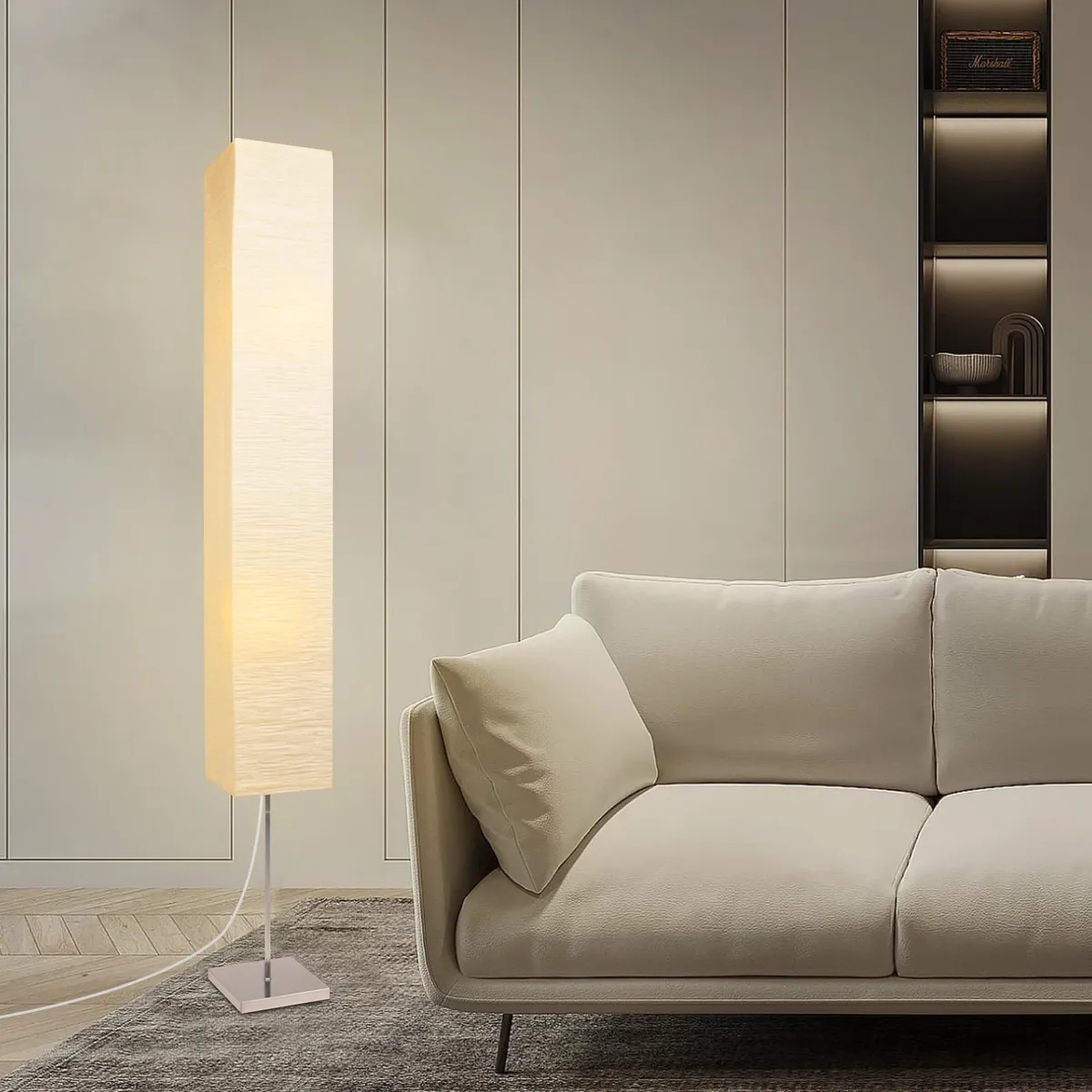 Lámpara de Pie Origami Lumina: Elegancia Japonesa con Base Cromada, Iluminación Ambiental para Sala y Recámara. Diseño Moderno y Duradero.