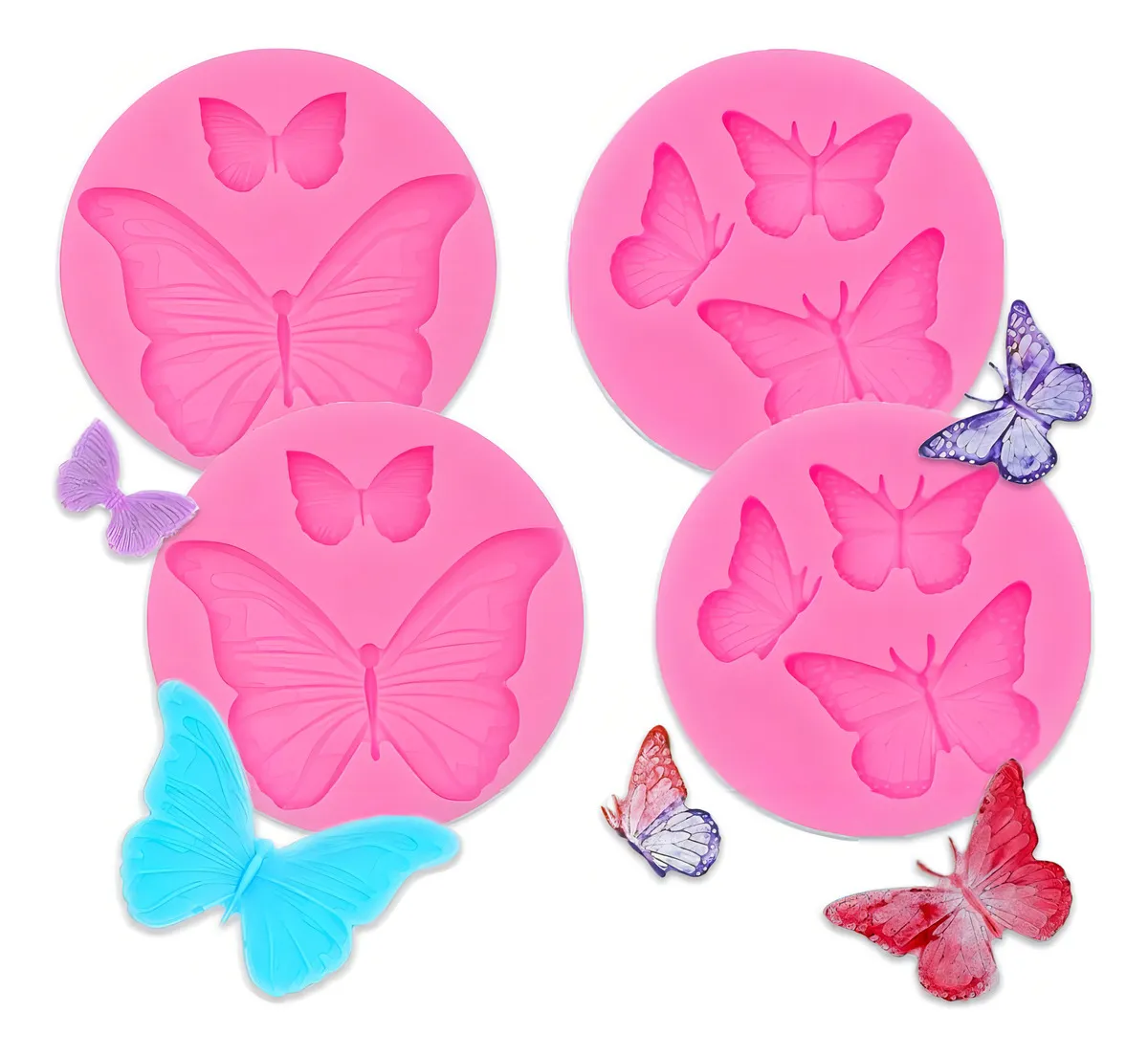 Moldes de Silicona para Repostería: Diseño de Mariposas, Set x 4, Flexibles y Antiadherentes – Marca Repostera Feliz, Modelo Butterfly Delight – Crea