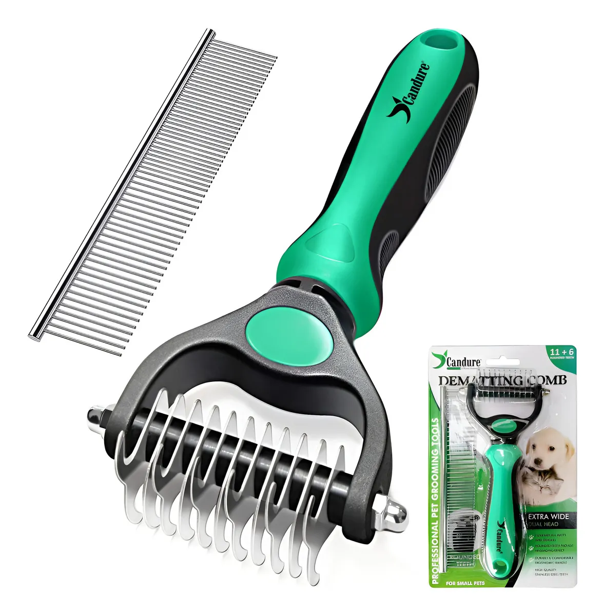 Peine Rastrillo para Perros y Gatos Pet Life: Elimina Pelo Muerto, Reduce Mudas y Cuida el Pelaje - Modelo Ergonómico Verde Pequeño