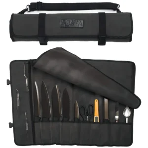 Bolsa Enrollable para Cuchillos de Chef | Marca Chef's Choice | Lona Resistente 10 Ranuras + Bolsillo | Funda Profesional con Correa Ajustable | Trans