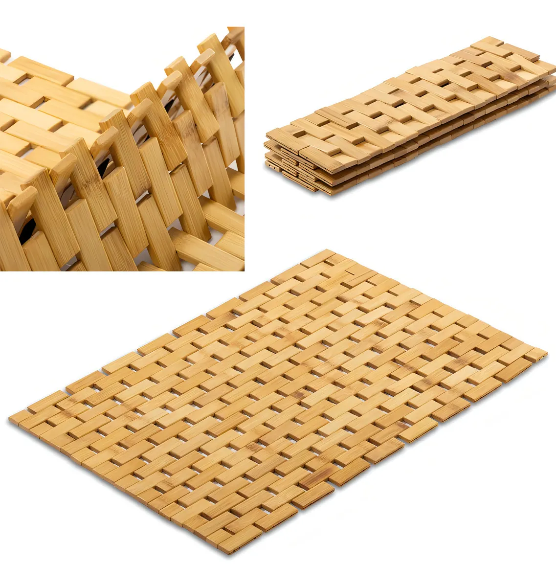 Tapete de Baño de Bambú Natural Antideslizante Impermeable | Marca 'EcoBamboo' Modelo 'Zenith' | Diseño Elegante y Ecológico | Ideal para Regadera y B