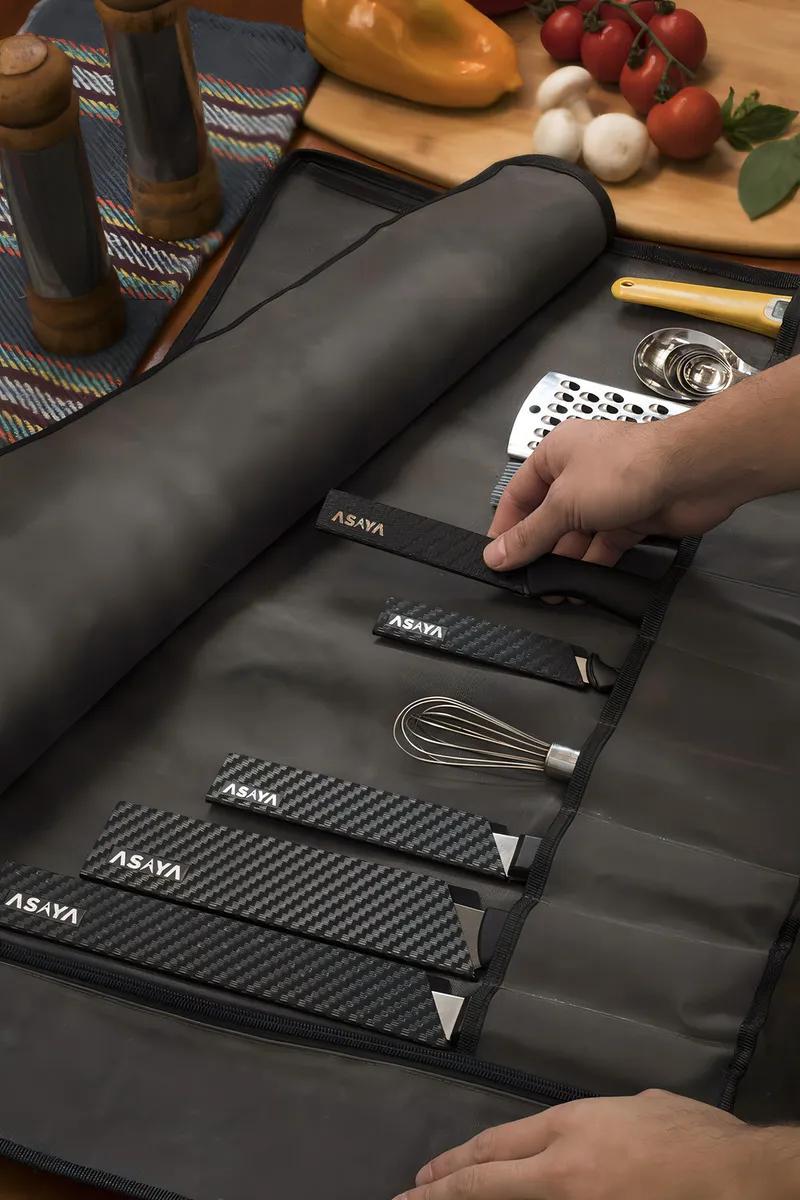 Bolsa Enrollable para Cuchillos de Chef | Marca Chef's Choice | Lona Resistente 10 Ranuras + Bolsillo | Funda Profesional con Correa Ajustable | Trans